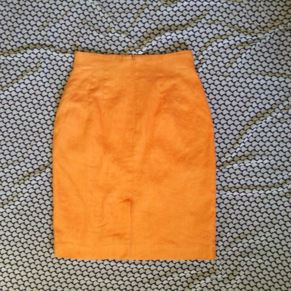 Orange linen pencil skirt S